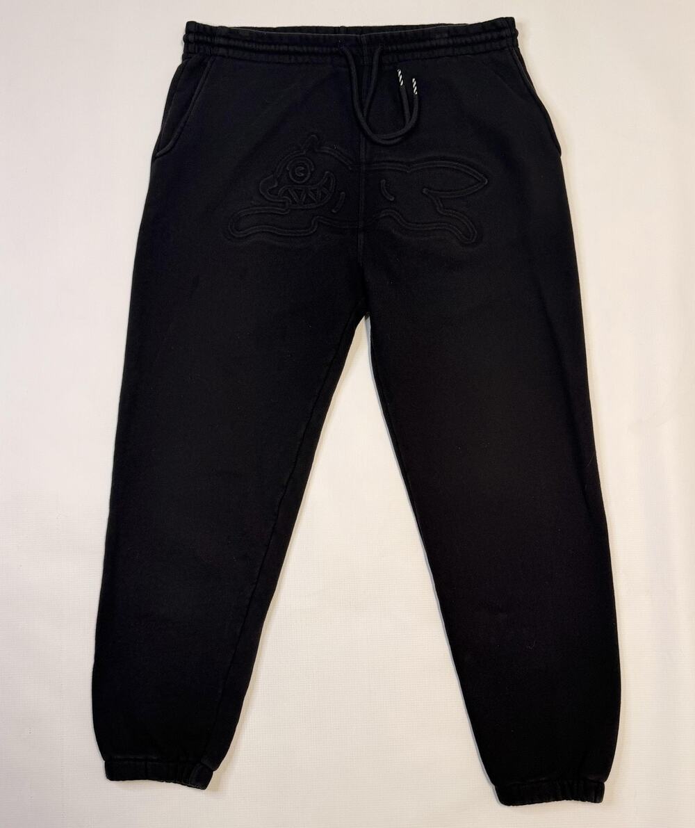 Icecream Sweatpants Mens Large Black Fleece Embroidered Dog Cuffed Jogger
